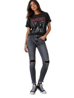 Refuge Distressed Skinny Jeans Knee Rips Raw Hem Grunge Emo Alt Rocker Women 12